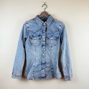 True Religion Women’s Western Denim Light Odyssey Blue Shirt Sz Small NWT